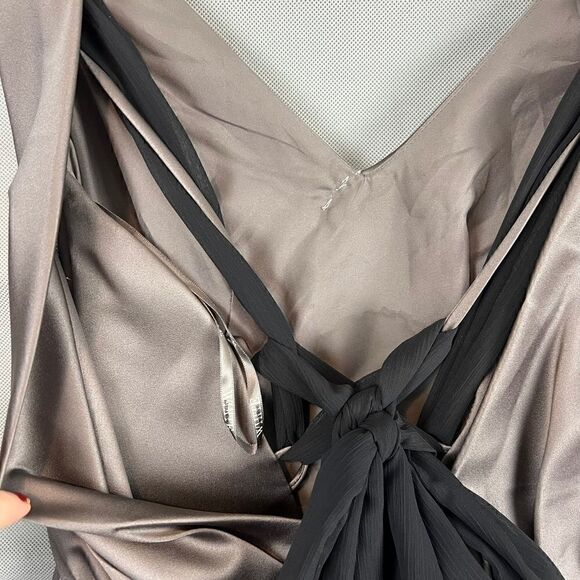 White Vera Wang Knee Length Sheath Dress Bronze Sash Back Tie Formal US 6 - Picture 12 of 13